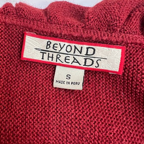Beyond Threads Alpaca Wool Blend Cardigan Sweater Small Red Ruffle Bell Sleeves - Picture 5 of 10